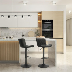 Hoker tapicerowany z oparciem obrotowy czarny Dlana | IdealMeble.pl