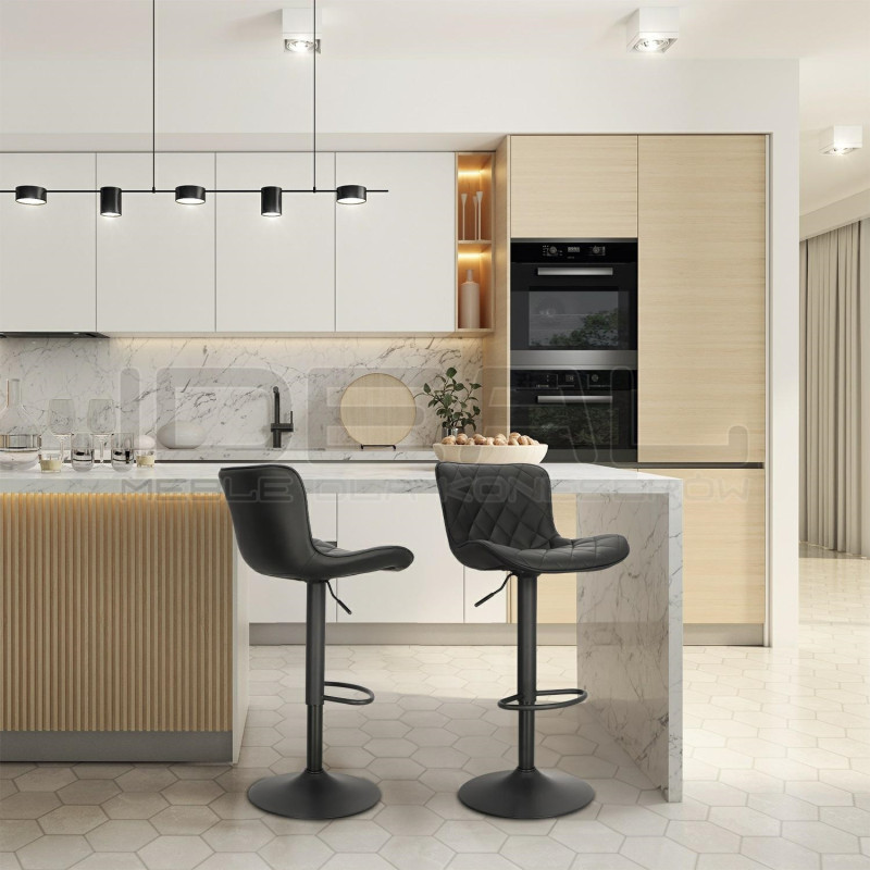 Hoker tapicerowany z oparciem obrotowy czarny Dlana | IdealMeble.pl