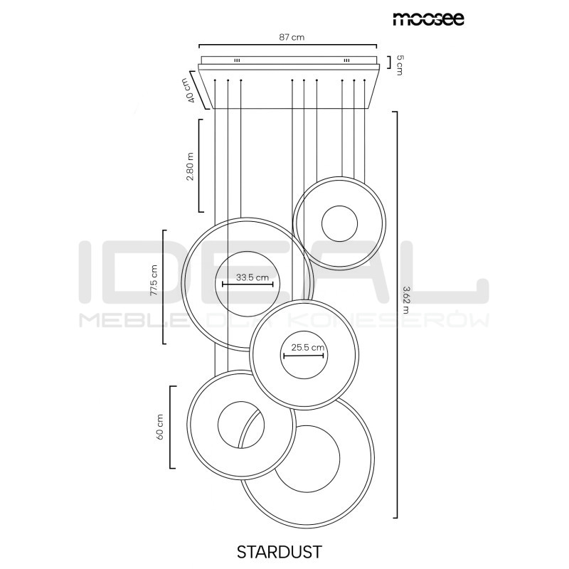 STARDUST złota lampa wisząca do wysokich wnętrz | Design premium
