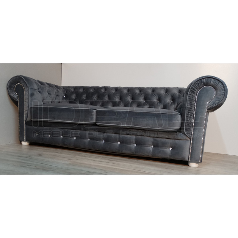 Pikowana Sofa Chesterfield March z kryształkami 3 os.