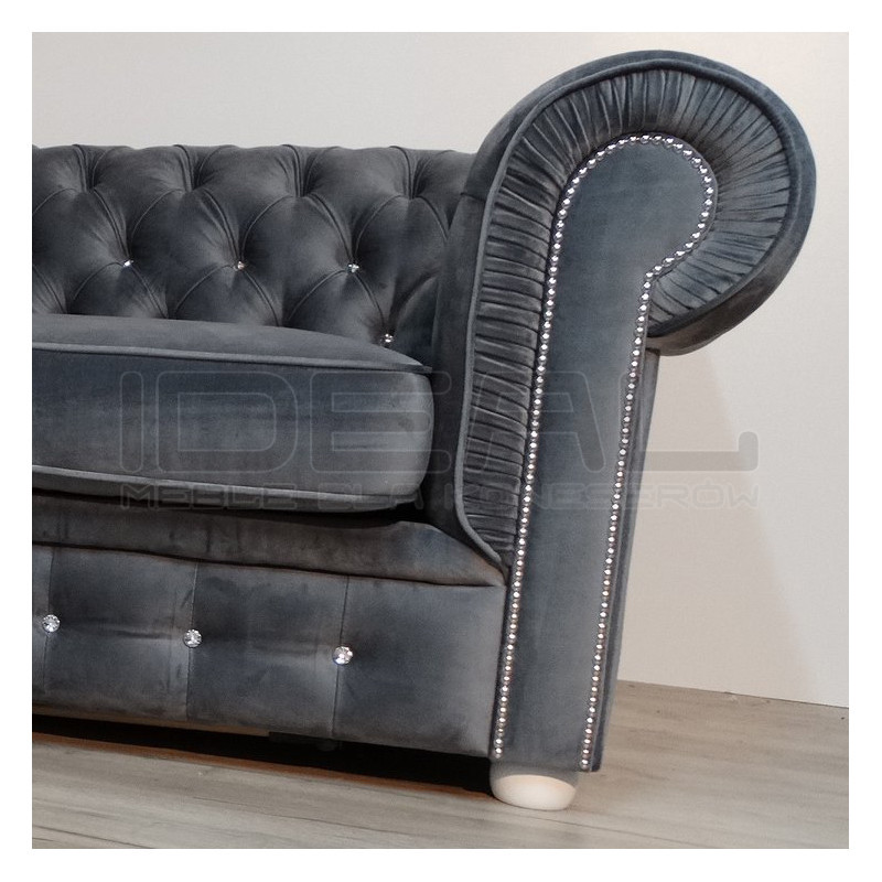 Pikowana Sofa Chesterfield March z kryształkami 3 os.