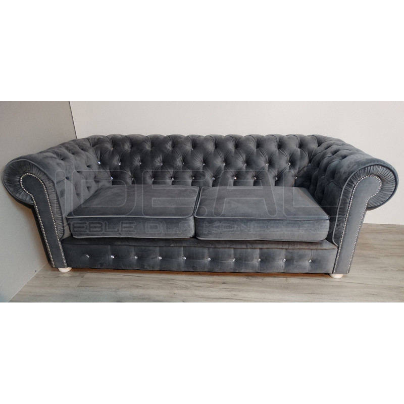 Pikowana Sofa Chesterfield March z kryształkami 3 os.