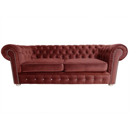 Pikowana Sofa Chesterfield March z kryształkami 3 os.