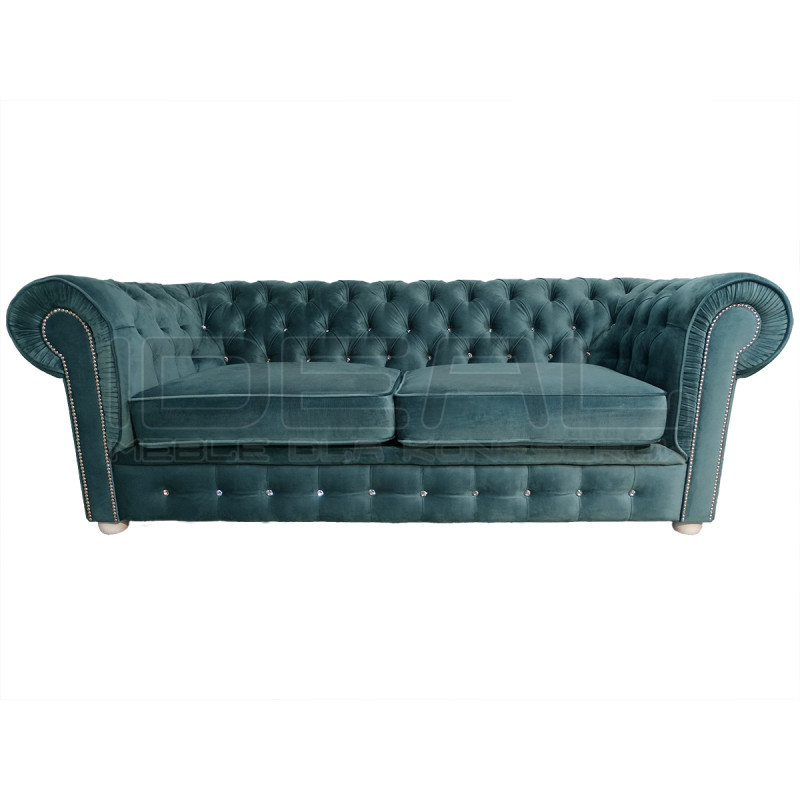 Pikowana Sofa Chesterfield March z kryształkami 3 os.