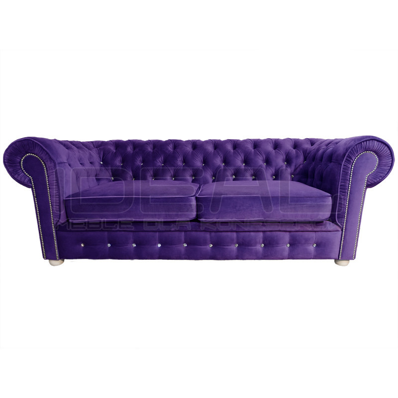 Pikowana Sofa Chesterfield March z kryształkami 3 os.