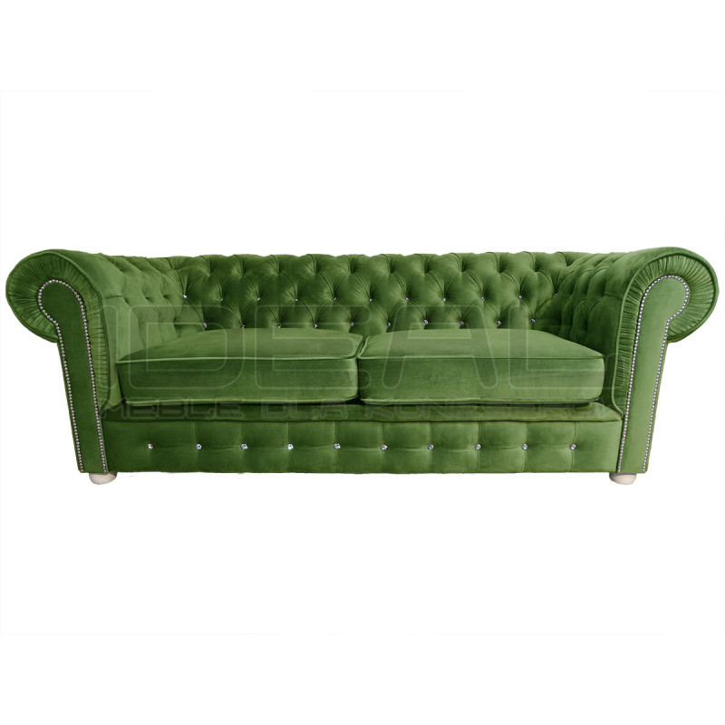 Pikowana Sofa Chesterfield March z kryształkami 3 os.