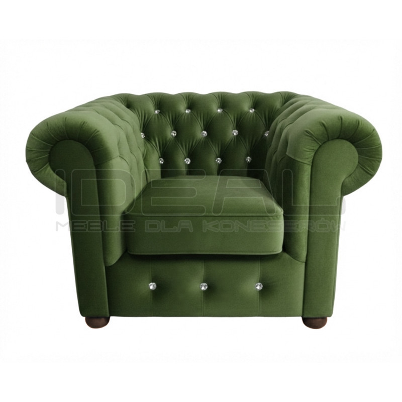 Pikowany Fotel Chesterfield March z kryształkami