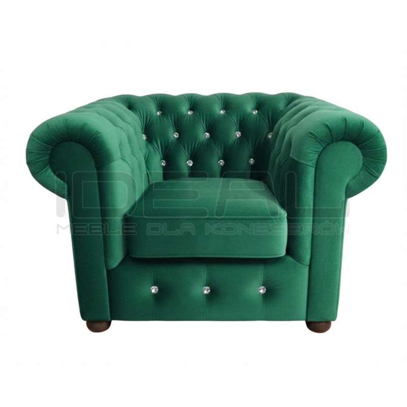 Pikowany Fotel Chesterfield March z kryształkami