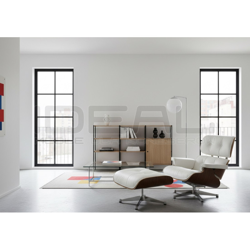 Fotel z podnóżkiem Lounge biały – skóra naturalna| IdealMeble