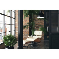 Fotel z podnóżkiem Lounge biały – skóra naturalna| IdealMeble