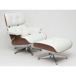 Fotel z podnóżkiem Lounge biały – skóra naturalna| IdealMeble