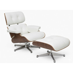 Fotel z podnóżkiem Lounge biały – skóra naturalna| IdealMeble