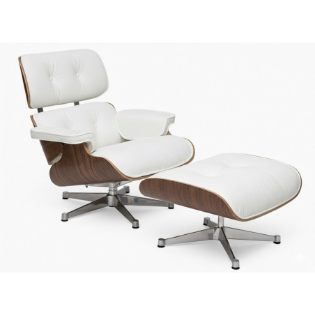 Fotel z podnóżkiem Lounge biały – skóra naturalna| IdealMeble