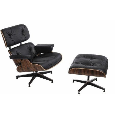 Fotel Lounge z podnóżkiem Bauhaus – designerski fotel skórzany