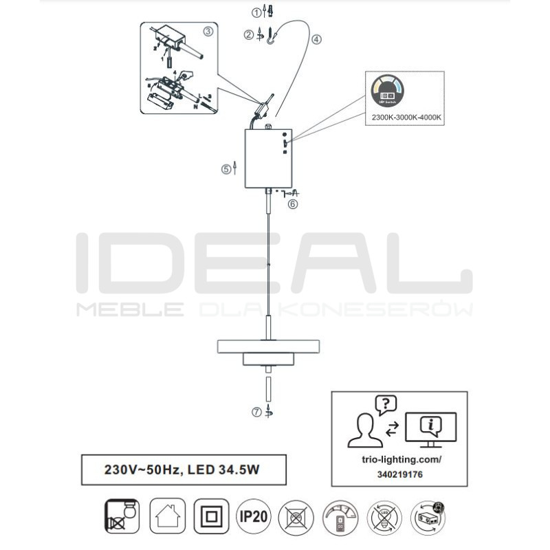 Move 40 – lampa wisząca LED z regulacją jasności i barwy światła