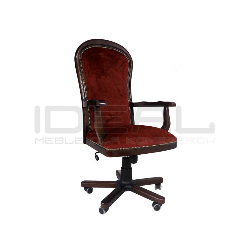 Fotel biurowy w tkaninie Warwick – retro fotel z drewnianym stelażem