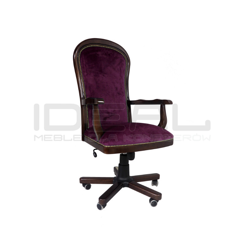 Fotel biurowy w tkaninie Warwick – retro fotel z drewnianym stelażem