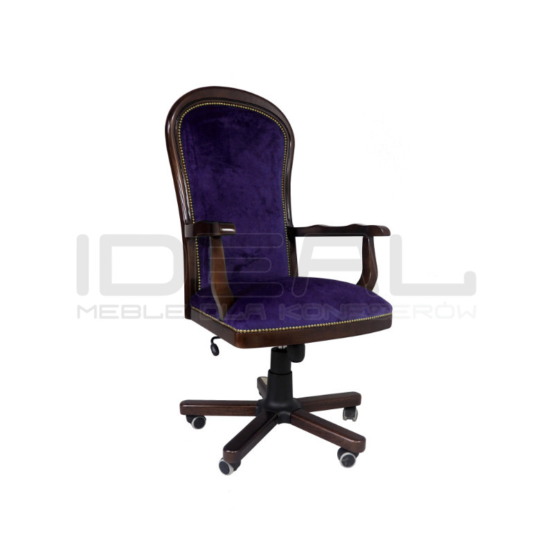 Fotel biurowy w tkaninie Warwick – retro fotel z drewnianym stelażem