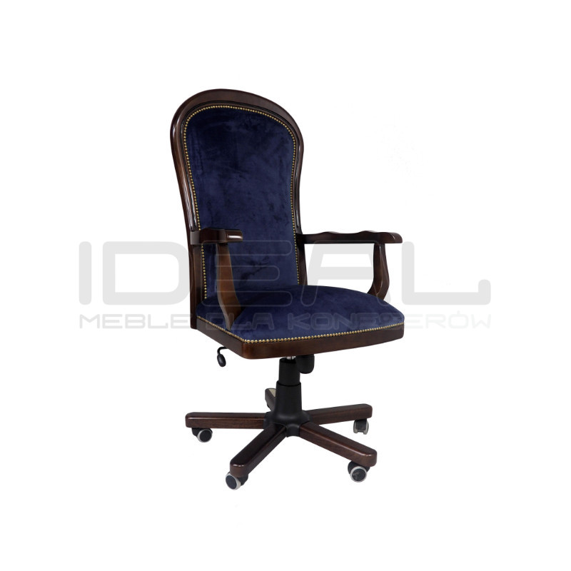 Fotel biurowy w tkaninie Warwick – retro fotel z drewnianym stelażem