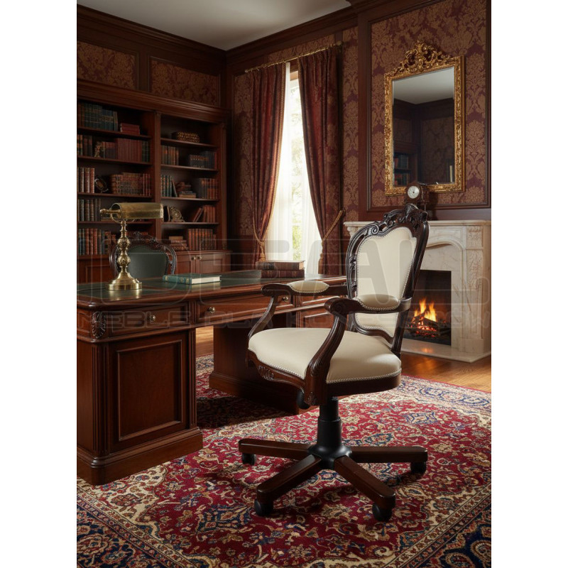 Wiktoriański fotel biurowy Banbury – elegancja, zdobienia