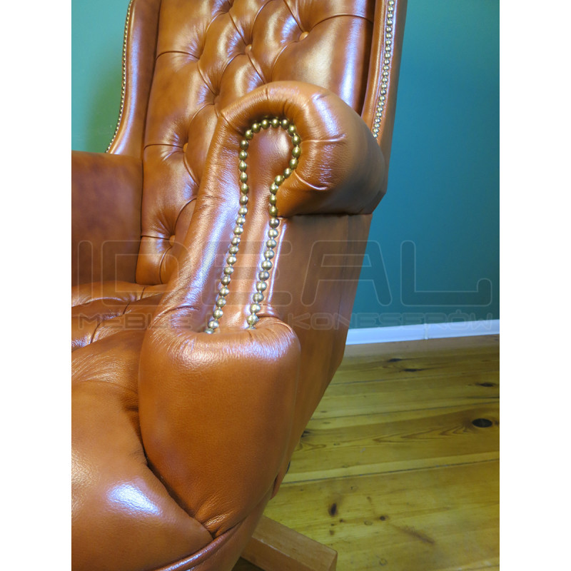 Fotel biurowy Chesterfield z pikowanym siedziskiem Edward w skórze