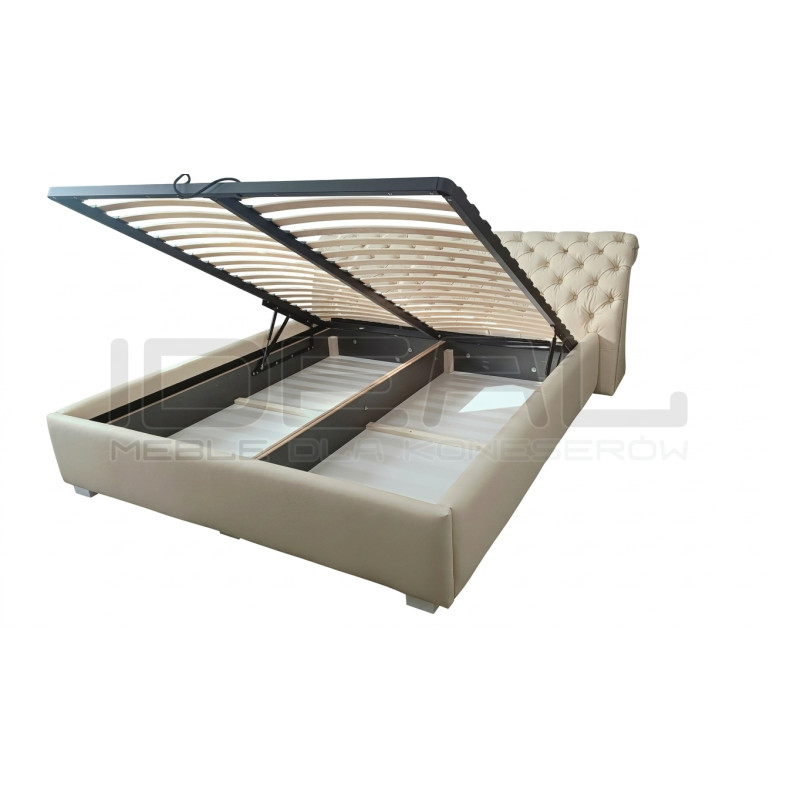 Łóżko Chesterfield z podnoszonym stelażem z pojemnikiem Jones Kopiko skóra 160x200