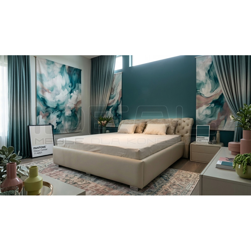 Łóżko Chesterfield z podnoszonym stelażem z pojemnikiem Jones Kopiko skóra 160x200