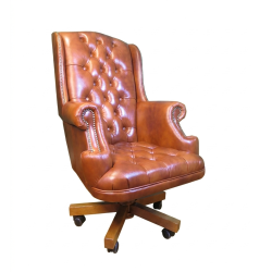 Fotel biurowy Chesterfield z pikowanym siedziskiem Edward w skórze