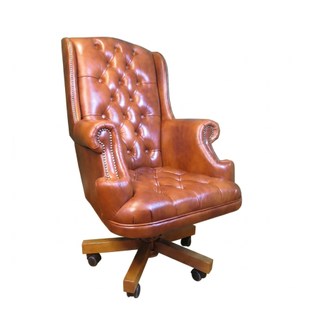 Fotel biurowy Chesterfield z pikowanym siedziskiem Edward w skórze