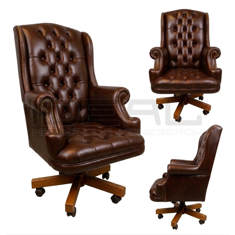 Fotel biurowy dla szefa w skórze Edward Vintage | IdealMeble.pl