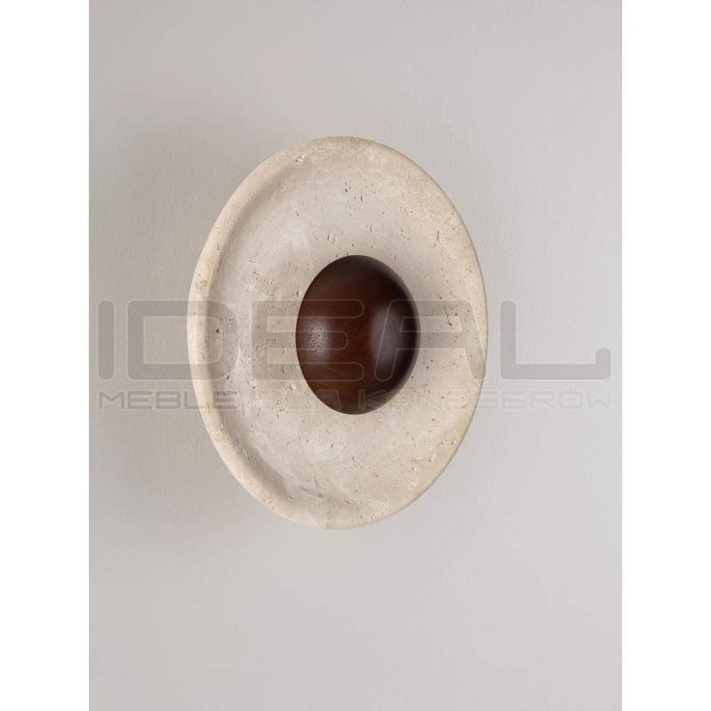 Kinkiet Saturn z trawertynu i drewna – lampa ścienna LED