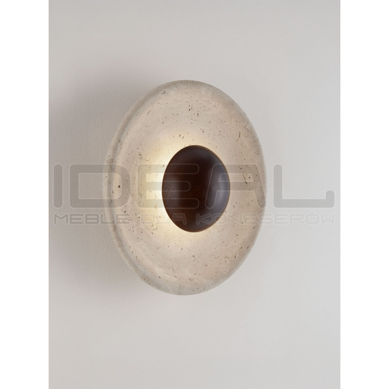 Kinkiet Saturn z trawertynu i drewna – lampa ścienna LED