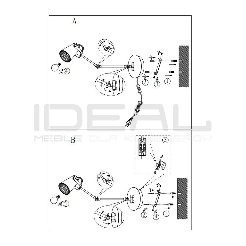 Kinkiet z ruchomym ramieniem Edziu czarny – loftowa lampa ścienna