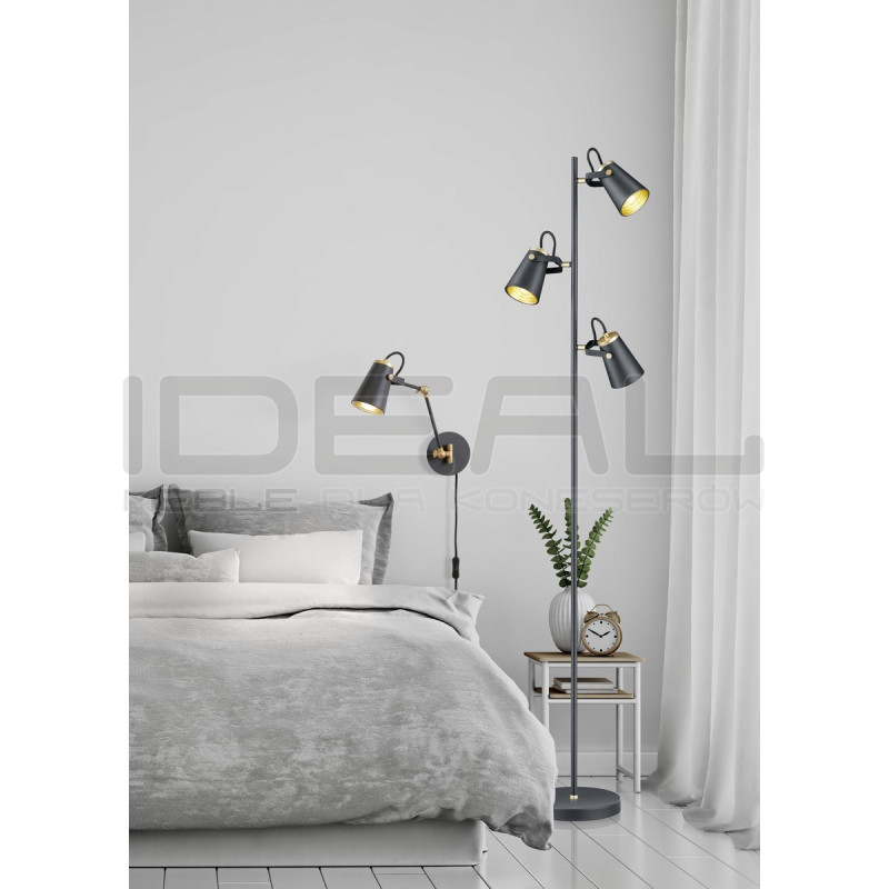 Potrójna lampa podłogowa Edziu – czarna loftowa lampa