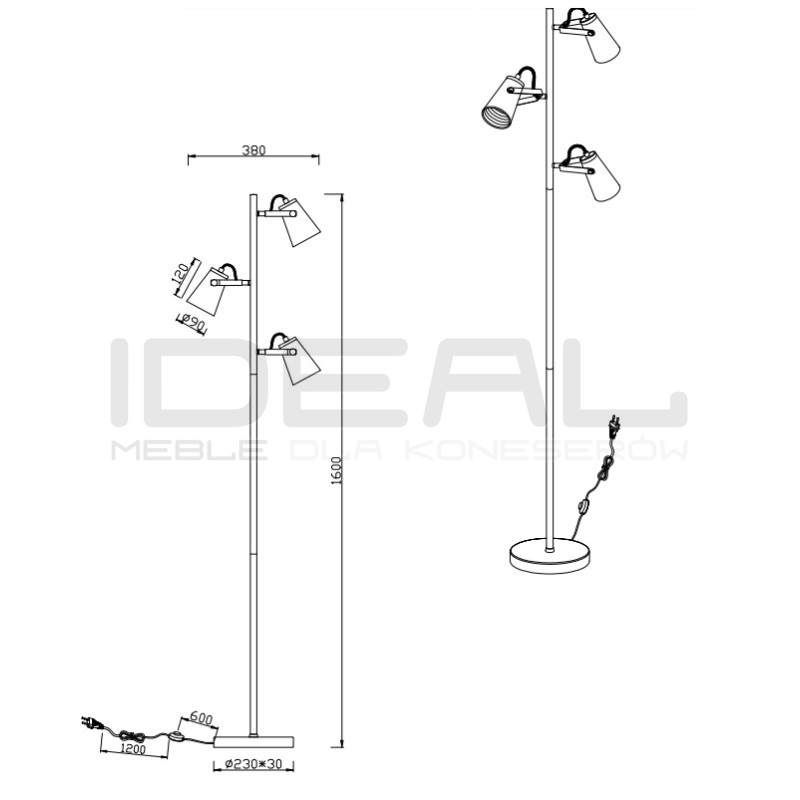 Potrójna lampa podłogowa Edziu – czarna loftowa lampa