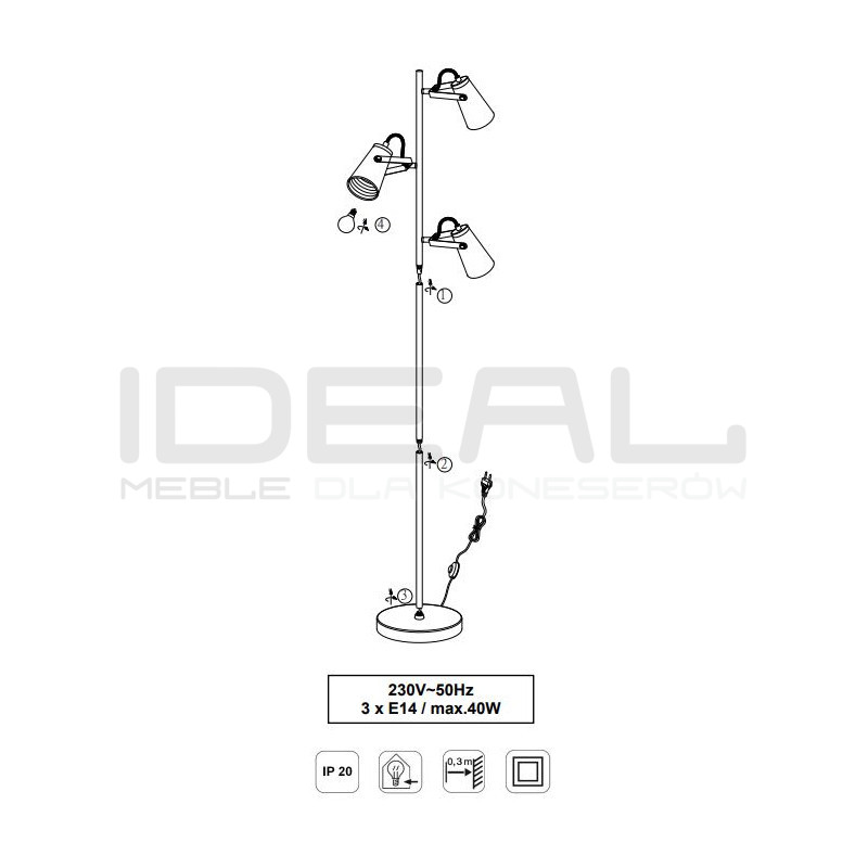 Potrójna lampa podłogowa Edziu – czarna loftowa lampa