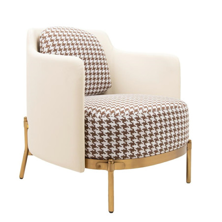 Fotel VENICE beżowy Pepitka biało brązowa | IdealMeble