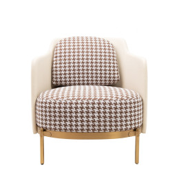 Fotel VENICE beżowy Pepitka biało brązowa | IdealMeble