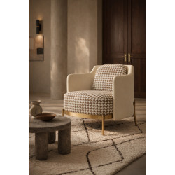 Fotel VENICE beżowy Pepitka biało brązowa | IdealMeble