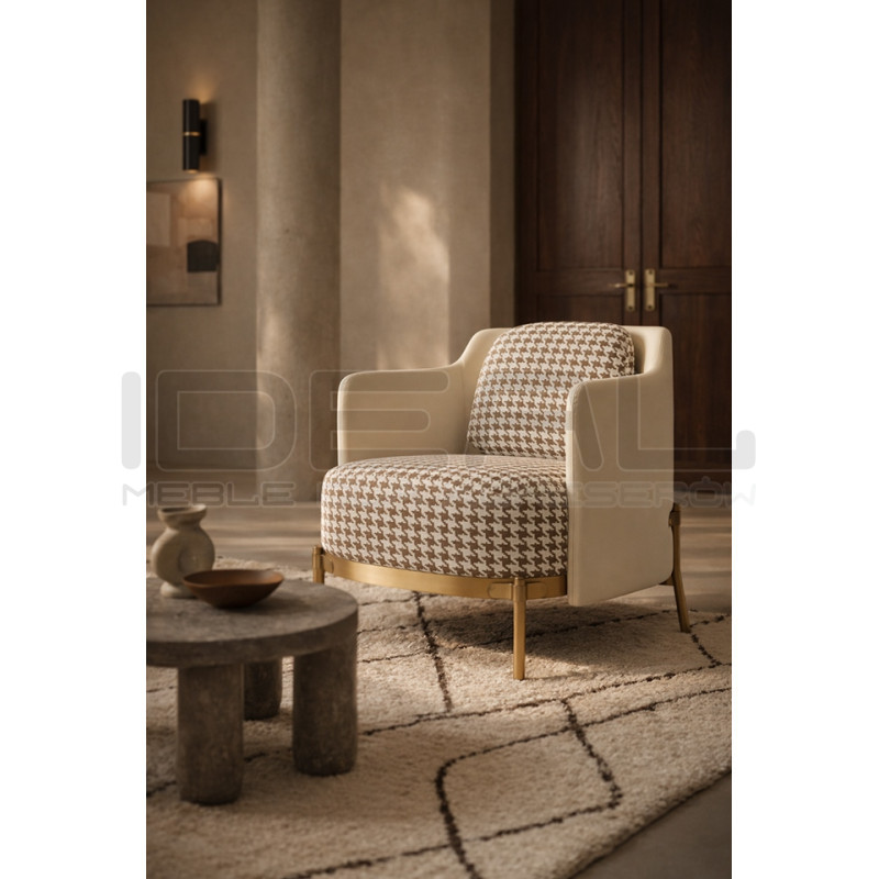 Fotel VENICE beżowy Pepitka biało brązowa | IdealMeble