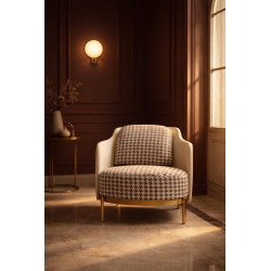 Fotel VENICE beżowy Pepitka biało brązowa | IdealMeble