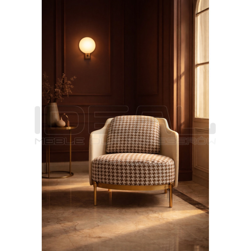 Fotel VENICE beżowy Pepitka biało brązowa | IdealMeble