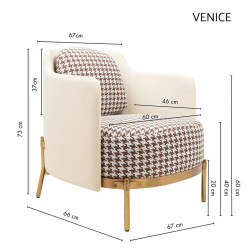 Fotel VENICE beżowy Pepitka biało brązowa | IdealMeble