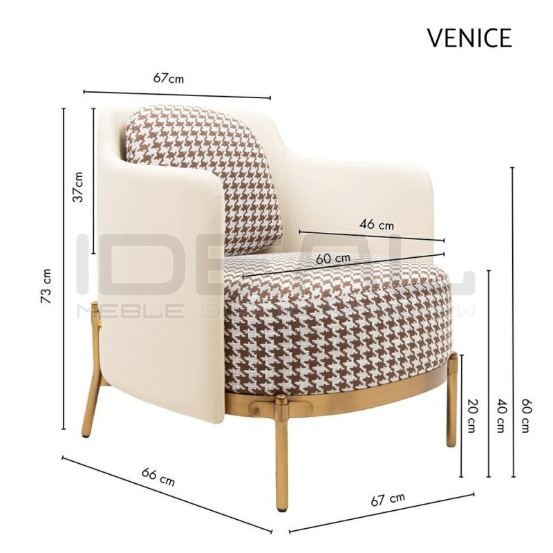 Fotel VENICE beżowy Pepitka biało brązowa | IdealMeble