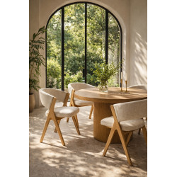 Krzesło do jadalni FIRENZE beżowe drewniane | Tapicerowane