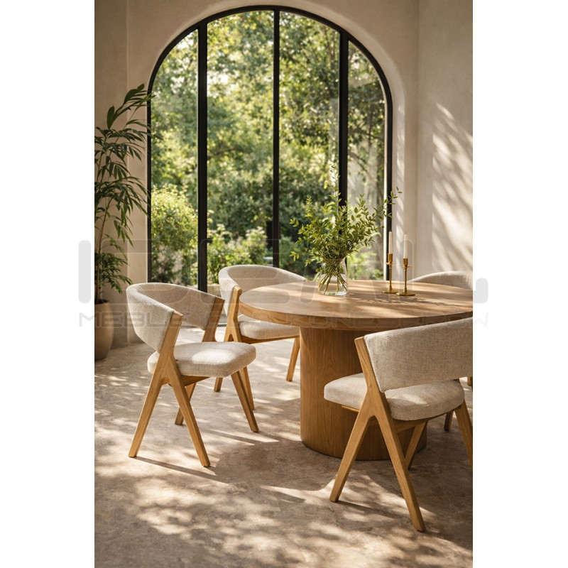 Krzesło do jadalni FIRENZE beżowe drewniane | Tapicerowane