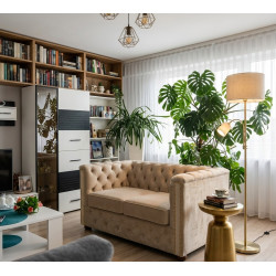 Lampa podłogowa podwójna Barc złota z kloszami