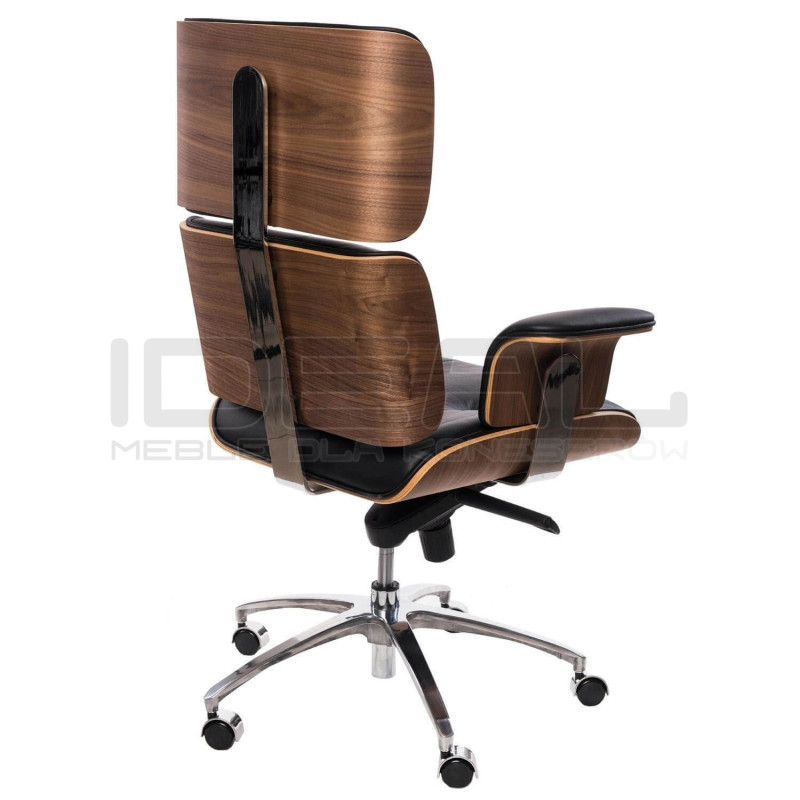 Fotel Lounge Chair do biura - czarny, fornir orzech | IdealMeble.pl