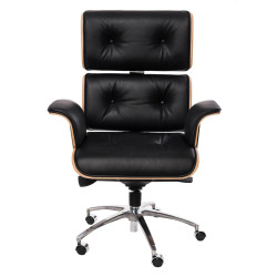 Fotel Lounge Chair do biura - czarny, fornir orzech | IdealMeble.pl