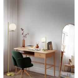 Złota lampa stołowa Solaris – biala kula 16cm |IdealMeble.pl